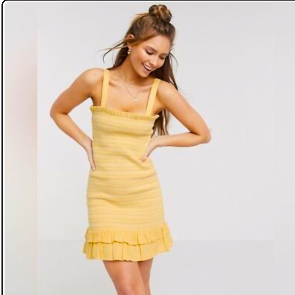 American Eagle Canary Yellow Smocked Bodycon Mini Strappy Dress